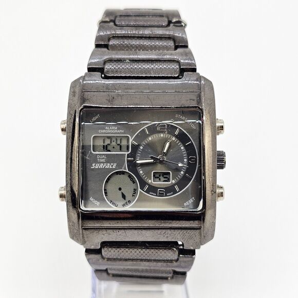 Surface Analog Digital Men Watch 38MM Black Dial Bracelet Band 7.5" New Battery - Picture 1 of 13